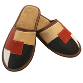 Kožené domácí pantofle Puzzle - hnědé