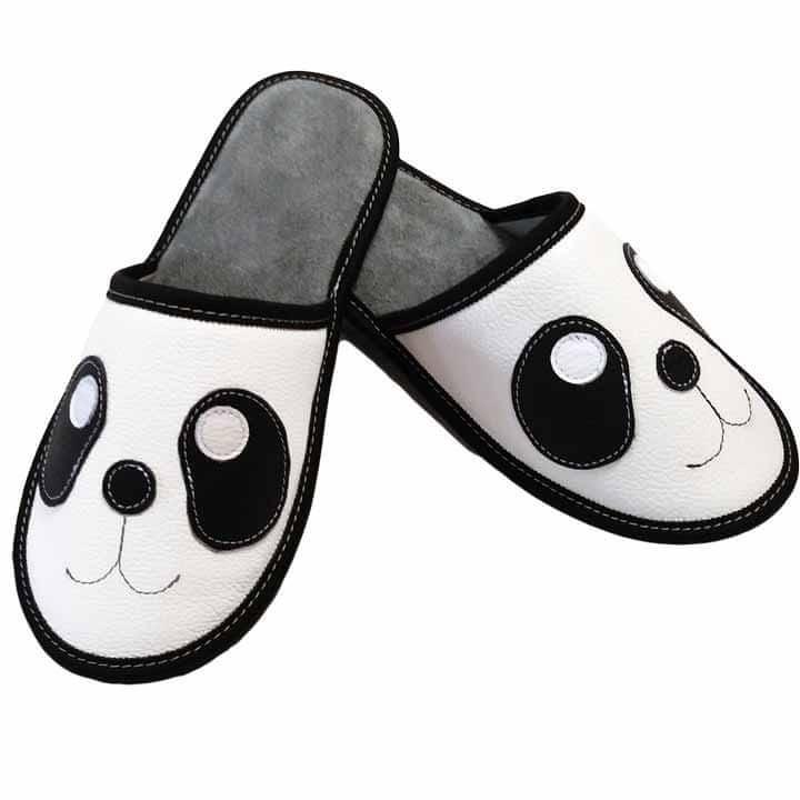 Copa cop kožené domácí pantofle - Panda