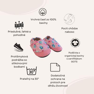 Detské textilné capačky Barefoot s ochranou  - Pink Unicorn Copa cop