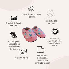 Detské textilné capačky Barefoot s ochranou  - Pink Unicorn Copa cop